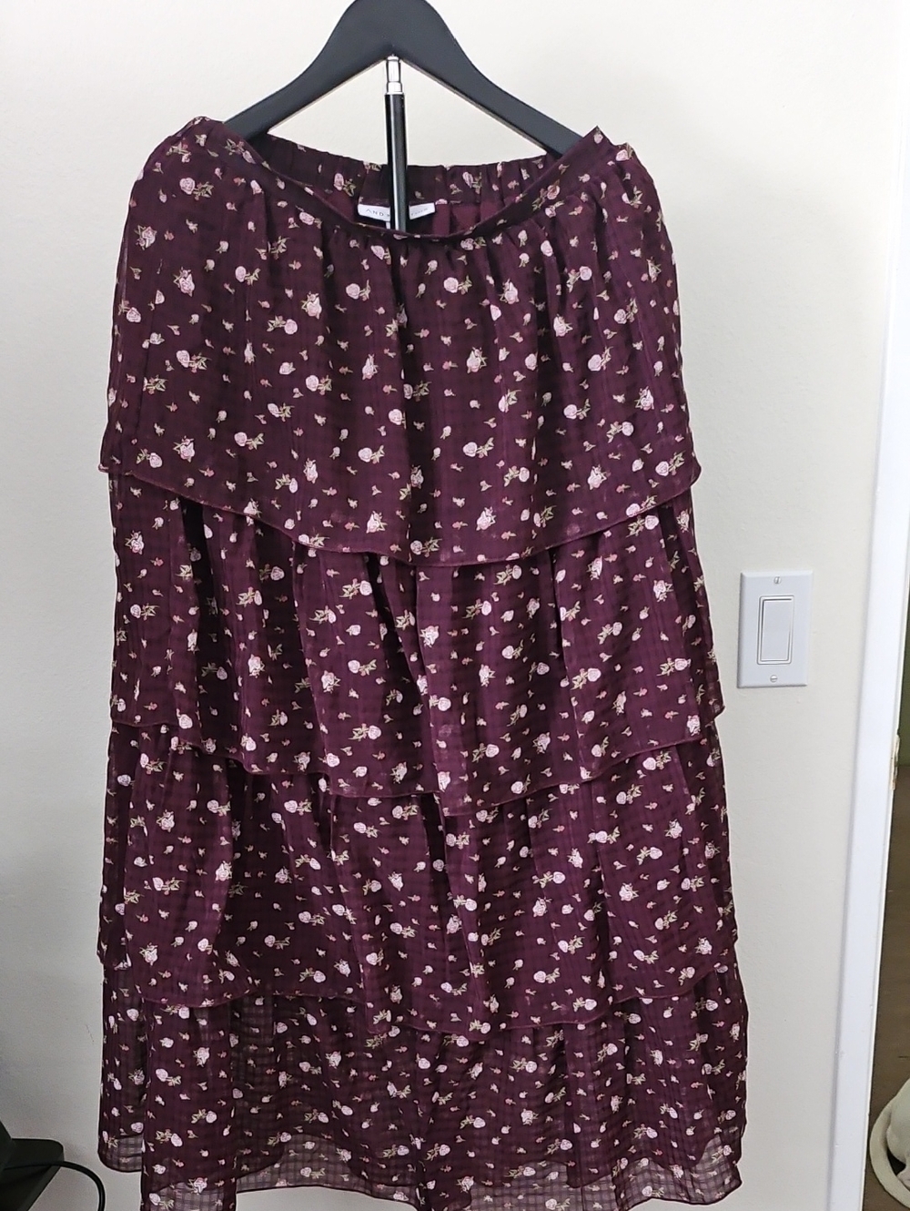 Tiered Floral Maxi Skirt in Plum